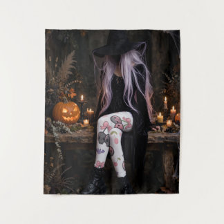 Tapeçaria de Bruxa de Halloween Rosa Fofa, Wi Cott