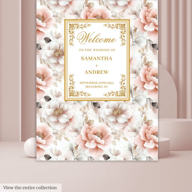 Tapeçaria de casamento aquarela em tons dourados a (Timeless Blush Gold Watercolor Wedding Tapestry

)