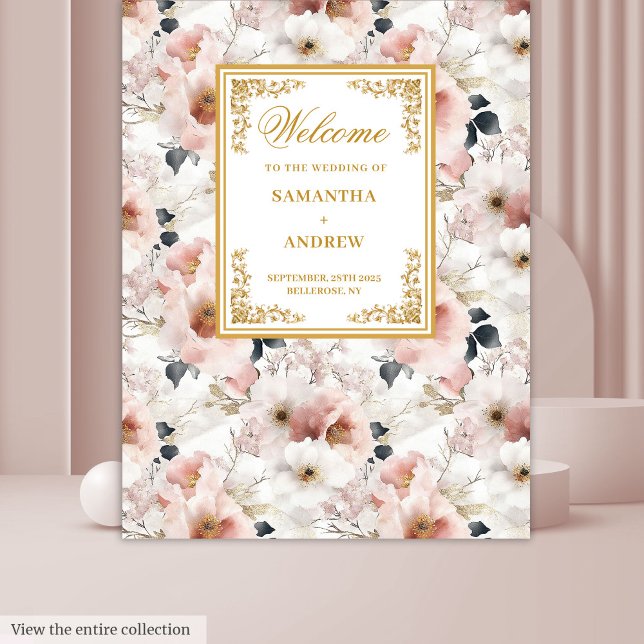 Tapeçaria de casamento floral rosa empoeirado com  (Elegant Script dusty pink floral wedding tapestry)