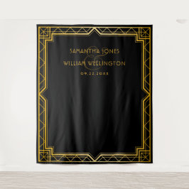 Tapeçaria de casamento preta em dourado Art Déco e