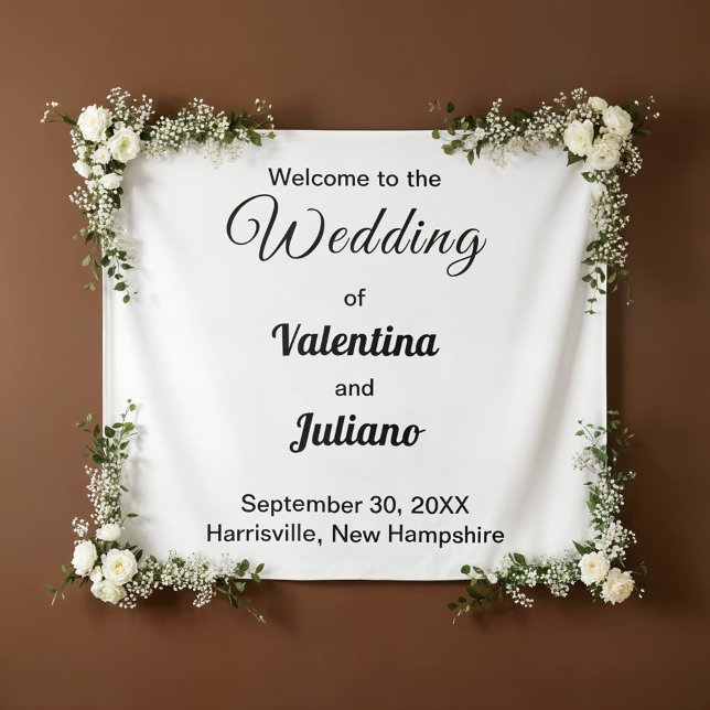 Tapeçaria de Casamento Preto e Branco (Typography style black and white wedding tapestry)