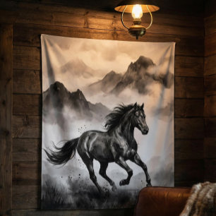 Tapeçaria de Cavalo Selvagem Arte Mountain Ink