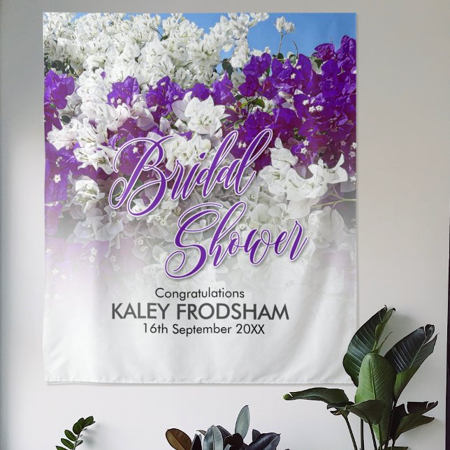 Tapeçaria de Chá de Noiva em Branco e Roxo (Criador carregado)