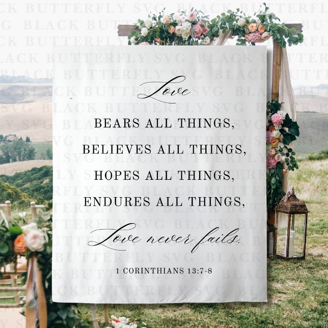Tapeçaria de Citação de Casamento Moderna para Fun (Love Never Fails Wedding Backdrop)