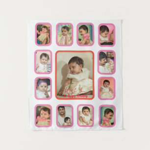 Tapeçaria de colagem de fotos de bebê de 12 meses