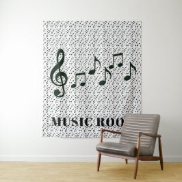 Tapeçaria de Design de Notas Musicais Negras
