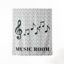 Tapeçaria de Design de Notas Musicais Negras
