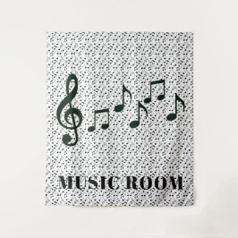 Tapeçaria de Design de Notas Musicais Negras