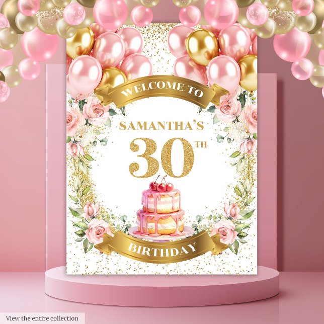 Tapeçaria de Festa Dourado Rosado de Aniversário d (Charming 30th Birthday Blush Gold Party Tapestry)
