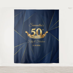 Tapeçaria de fundo de aniversário de 50 anos azul