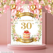 Tapeçaria de Fundo Dourado Rosado para Aniversário