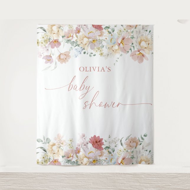 Tapeçaria de Fundo para Chá de Bebê Boho com Flora (Frente)