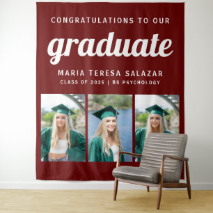 Tapeçaria de Graduação de Três Fotos Minimalista