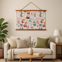 Tapeçaria de Madeira Raposa Coelho Aquarela Boho M