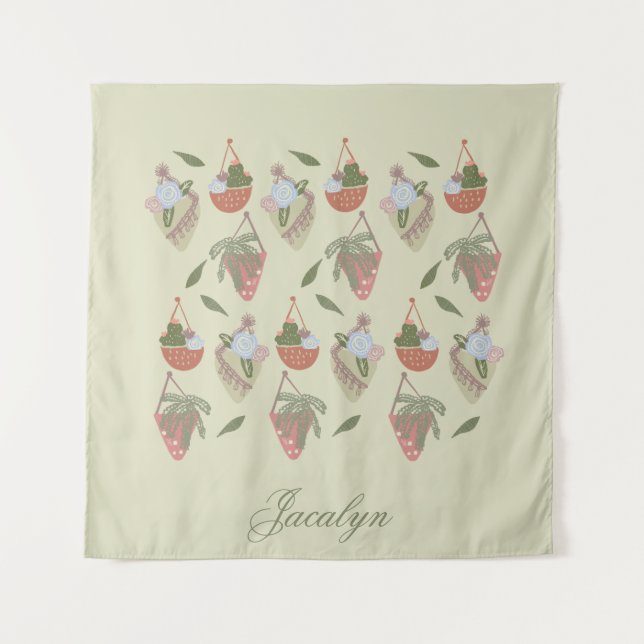 Tapeçaria de Nome de Macramê de Cactus Botânico de (Frente)