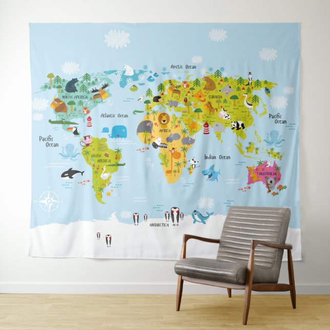 Tapeçaria de Parede de Mapa Mundial para Quarto de (In Situ (Horizontal))