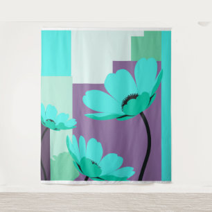 Tapeçaria de Parede Floral Turquesa Moderna