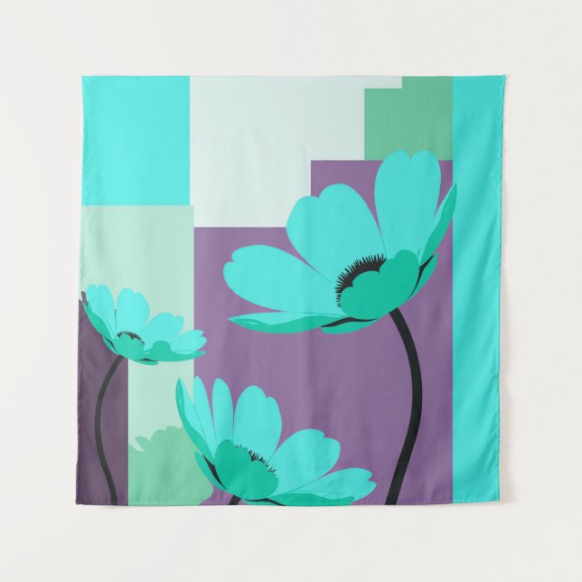 Tapeçaria de Parede Floral Turquesa Moderna (Frente)