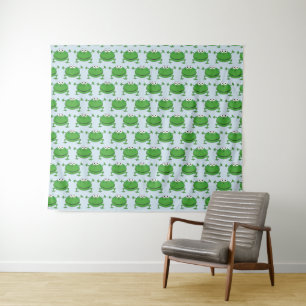 Tapeçaria de Parede Funny Frogs Branco e Verde