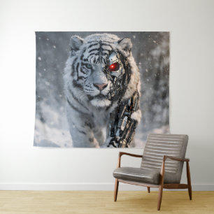 Tapeçaria de parede futurista de tigre branco de f