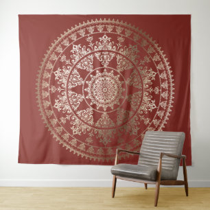 Tapeçaria de Parede Mandala Solar em Folha de Ouro