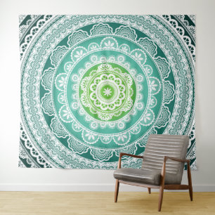Tapeçaria de Parede Mandala Verde Azul Turquesa