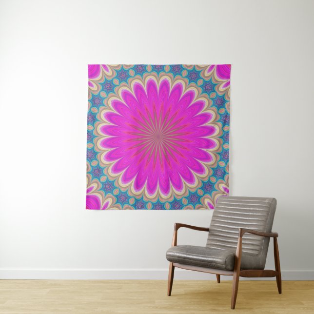 Tapeçaria de Parede Mística Mandala Rosa e Turques (In Situ)