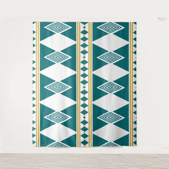 Tapeçaria de Parede Neo-Deco Diamond Grid Teal (Frente)