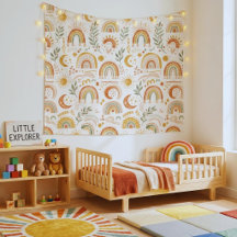 Tapeçaria de Parede para Berçário Arco-Íris Boho T