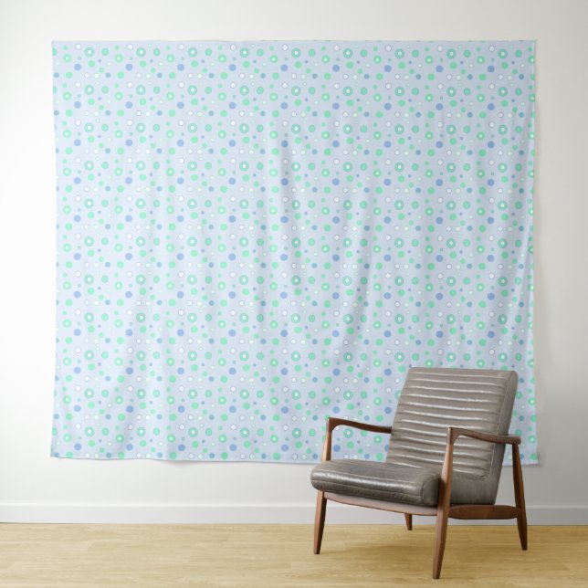 Tapeçaria de Pontos Pastel Azul Verde e Branco (In Situ (Horizontal))