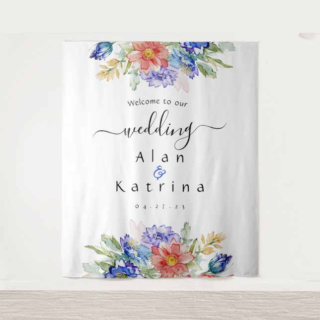 Tapeçaria de Sinal de Casamento Grande com Flores  (Frente)