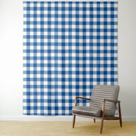 Tapeçaria de Verificação de Gingham Azul e Branco