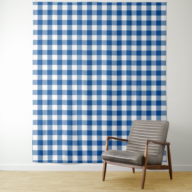 Tapeçaria de Verificação de Gingham Azul e Branco (In Situ)