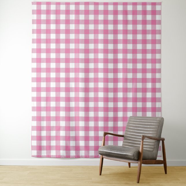Tapeçaria de Verificação de Gingham Rosa e Branco (In Situ)