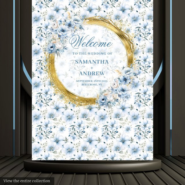 Tapeçaria do Casamento Dourado Azul Moderno Boêmia (Sophisticated Watercolor Dusty Blue Gold Wedding Photo Prop)