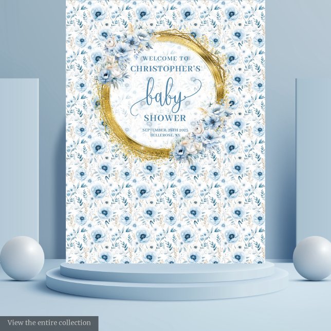 Tapeçaria do Chá de fraldas na moda Pastel Azul Do (Stylish Pastel Blue Gold Baby Shower Tapestry

)