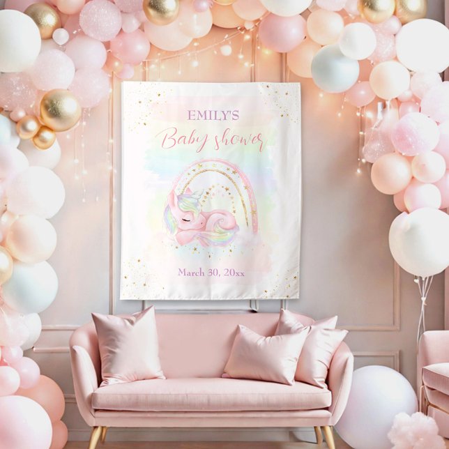 Tapeçaria do Fundo do Chá de fraldas Unicorn (Unicorn Girl Baby Shower Backdrop Tapestry)