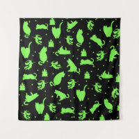 Tapeçaria dos Gatos das Bruxas Pretas e Verdes