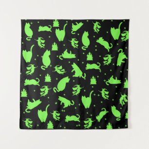 Tapeçaria dos Gatos das Bruxas Pretas e Verdes