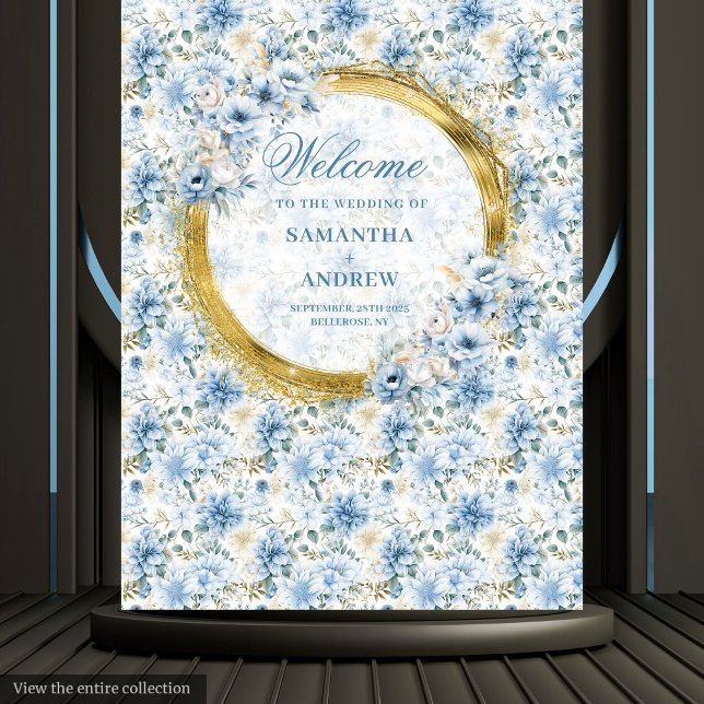 Tapeçaria Dourada de Casamento Azul e Dusty, Cor d (Luxury Watercolor Dusty Blue Gold Wedding Tapestry)