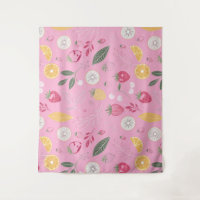 Tapeçaria Floral e Morango Rosa (173 cm x 203 cm)
