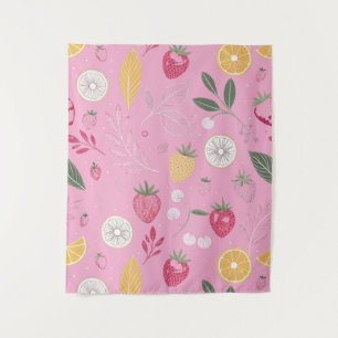 Tapeçaria Floral & Morango Rosa (127 cm x 152 cm)