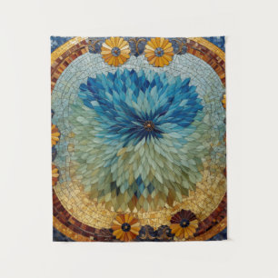 Tapeçaria Floral Verde Azul Mosaico