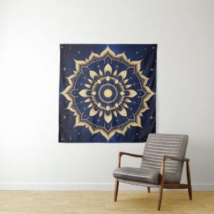Tapeçaria Mandala da Lua Celestial Azul Marinho