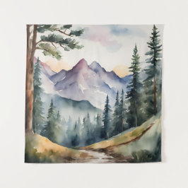 Tapeçaria Montanhas de Aquarela Árvores Caem outon