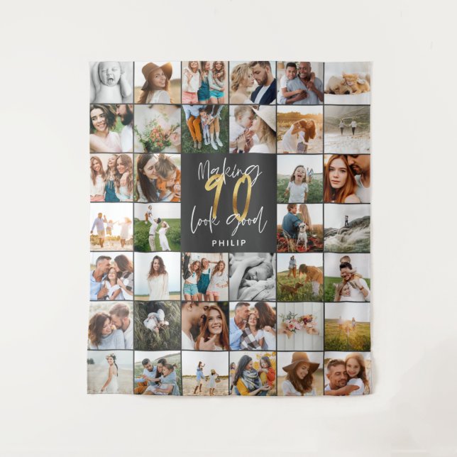 Tapeçaria multi-fotográfica moderna de 90 anos de  (Frente)