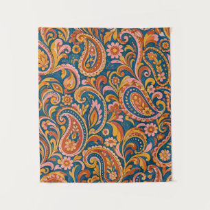 Tapeçaria Paisley de Terracota Retrô e Azul Marinh