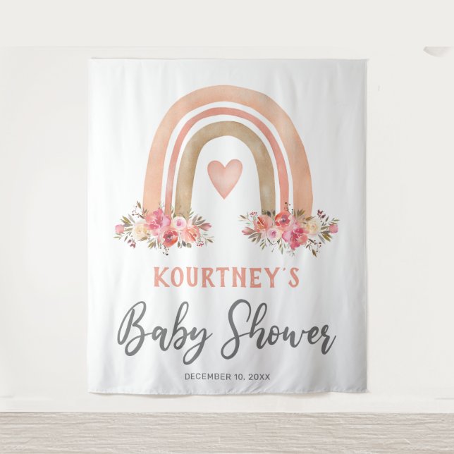 Tapeçaria para Chá de Bebê Menina Boho Arco-íris (Frente)