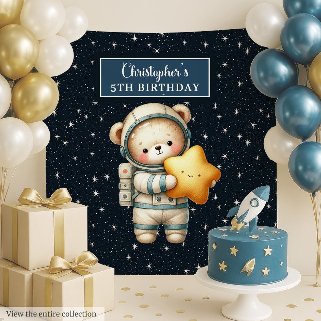 Tapeçaria Personalizada do Partido do Urso de Tedd (Personalized Teddy Bear Astronaut Party Tapestry Fun)