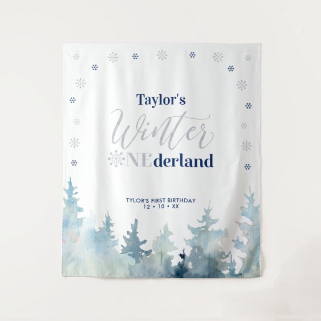 Tapeçaria Silver & Blue Winter onderland 1º Aniver (Frente)
